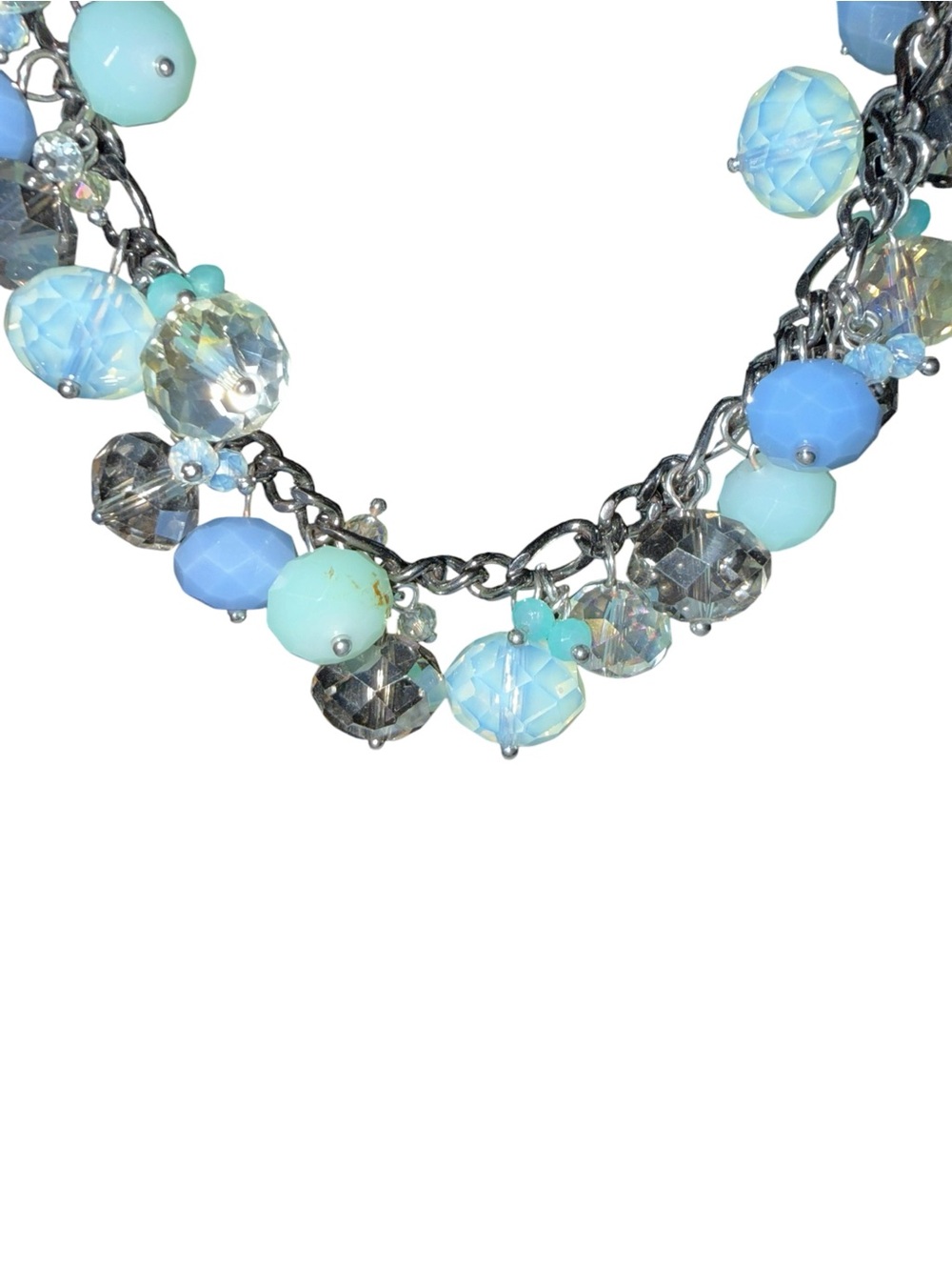 Gorgeous Simply Vera Wang Blue & Aqua Beaded Necklace Gunmetal Tone - Picture 3 of 8